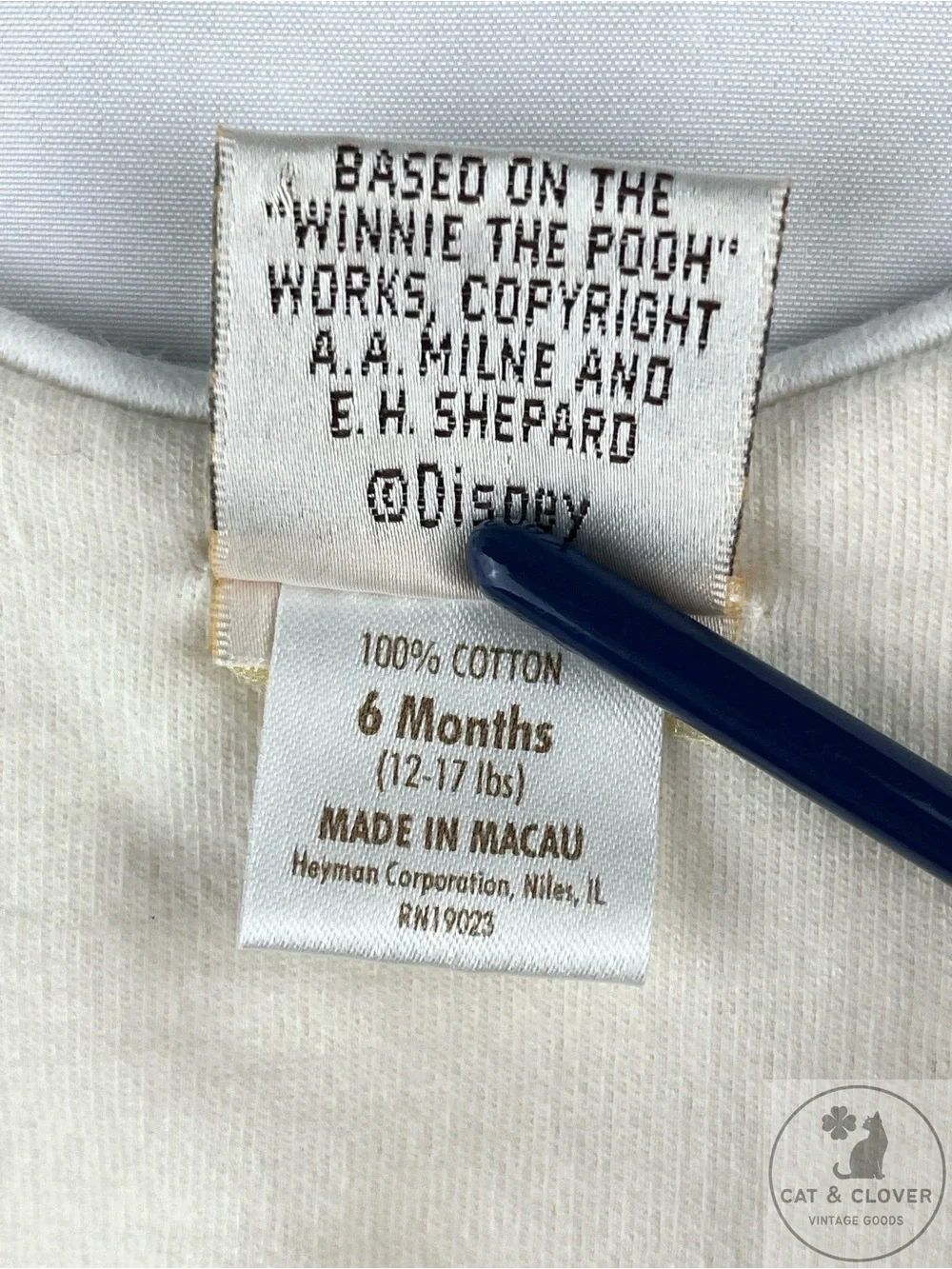 Classic Pooh Vintage Disney Heyman Corp Cream Cotton Embroidered Baby Romper 6M